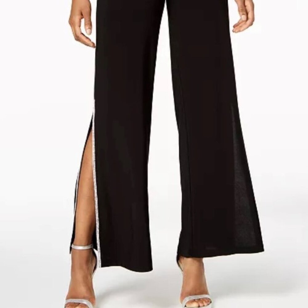 MSK Rhinestone Sequin Wide-Leg Pants